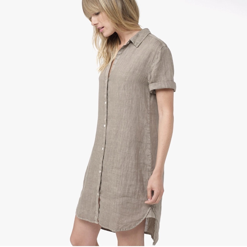 James Perse Neutral Coastal Beige 100% Linen Shirt Dress XS/2 Minimalist Summer
